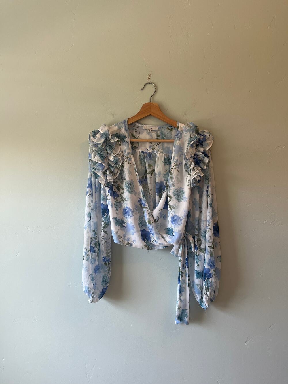 Boutique Fate Blue and Green Floral Sheer Blouse